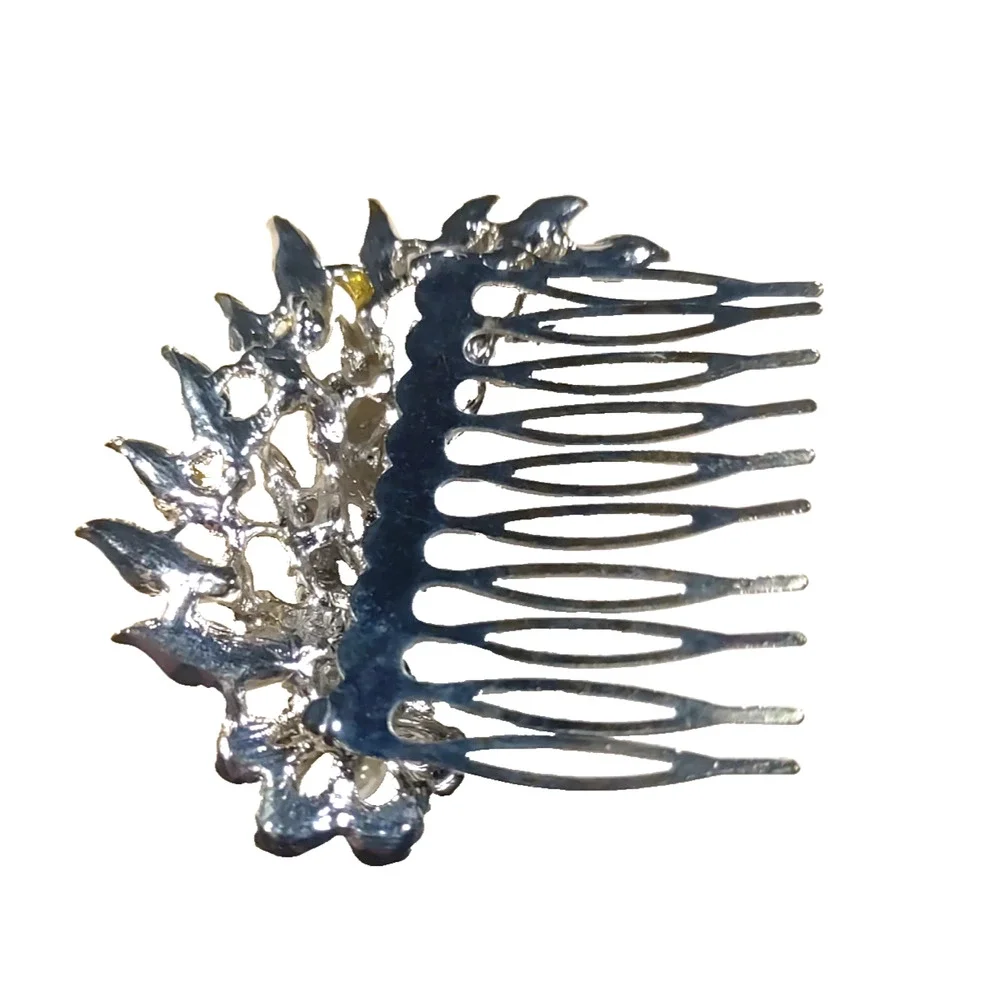 Hair Barrette Comb Silver Tone Faux Pearl Moon Light Serenade